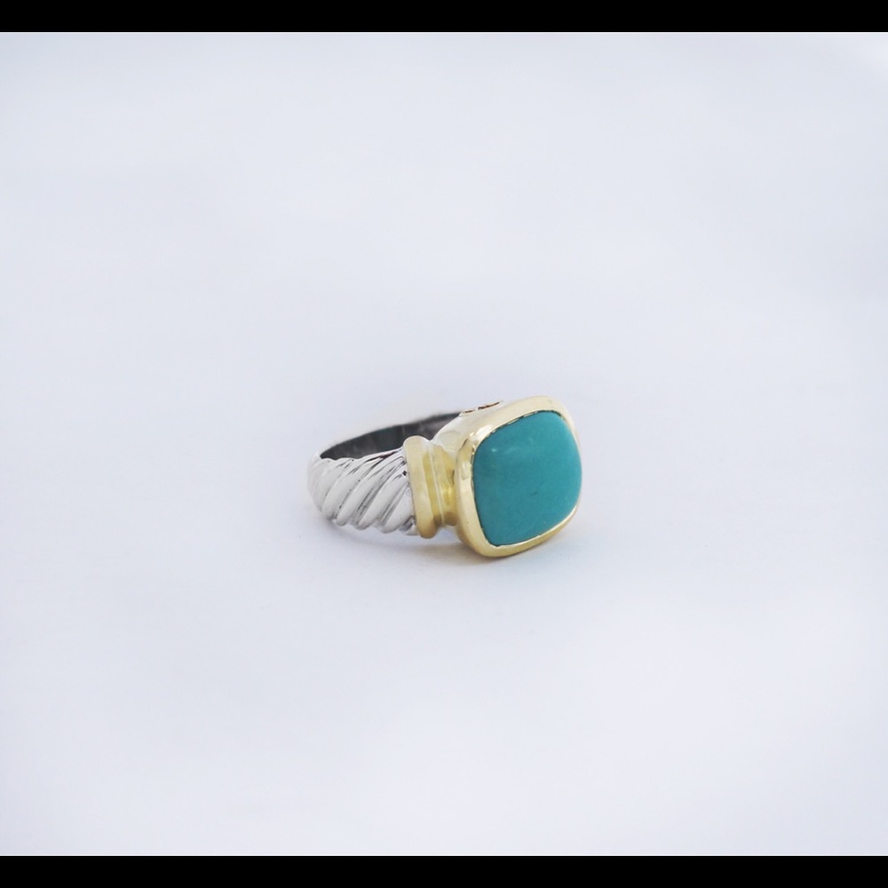 David Yurman 925Silver 14K Turquoise Noblesse Ring